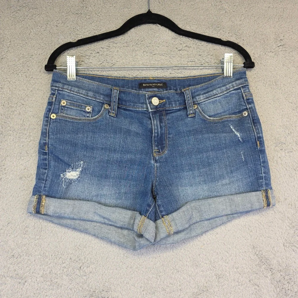 Banana Republic Denim Shorts Cuffed Distressed Blue‎ Jean Shorts Size 27